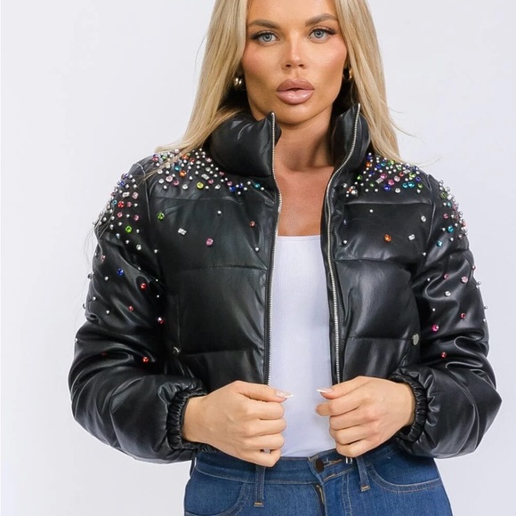 Ring the Alarm Rhinestone Embellishment Crop Jacket - Picture 5 of 10